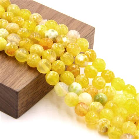 Natural Yellow Agate Beads Faceted Round Beads Mm Etsy