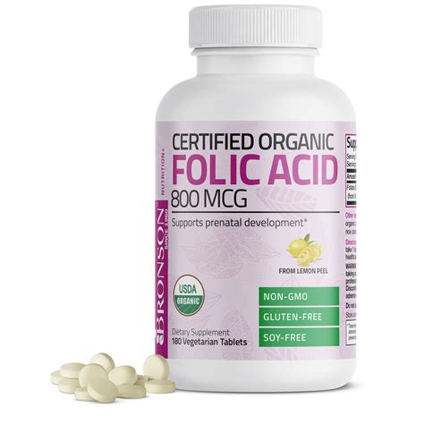 Bronson Organic Folic Acid 800 mg - USDA Certified & Vegetarian ...