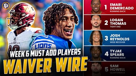 Week 6 Waiver Wire Pickups Must Have Players To Add To Your Roster