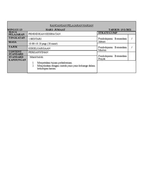 Contoh Rancangan Pengajaran Harian Pdf