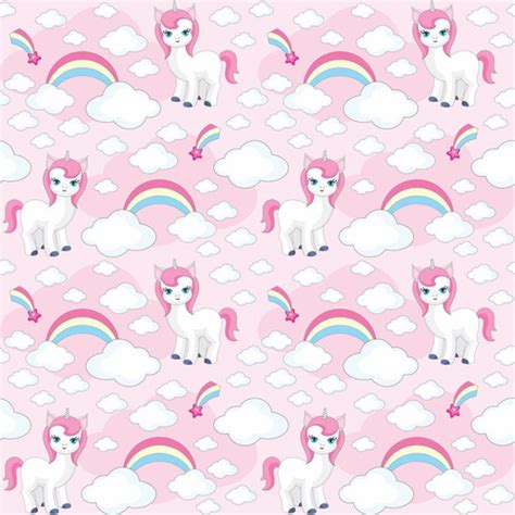 Papel De Parede Unicornio Arco Iris Nuvem Rosa Nuvens Infantil Teen