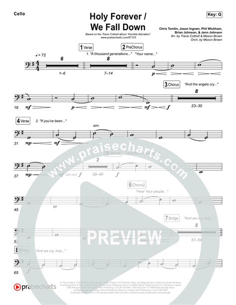 Holy Forever / We Fall Down (Choral/SATB) Cello Sheet Music PDF (Travis