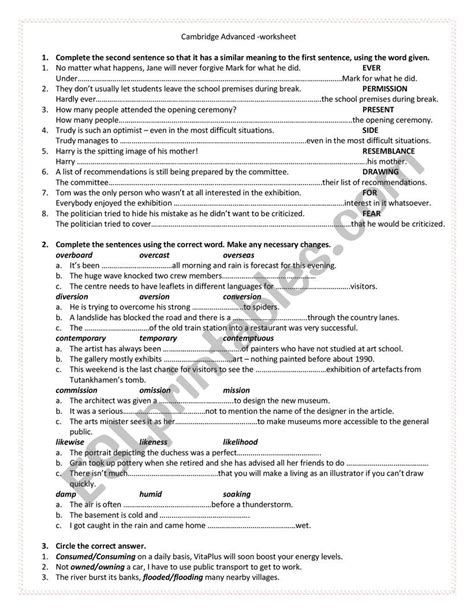 Cambridge Advanced Worksheet Esl Worksheet By Niculinalacatusu