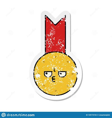 Distressed Sticker Of A Cute Cartoon Gold Medal Stock Vector