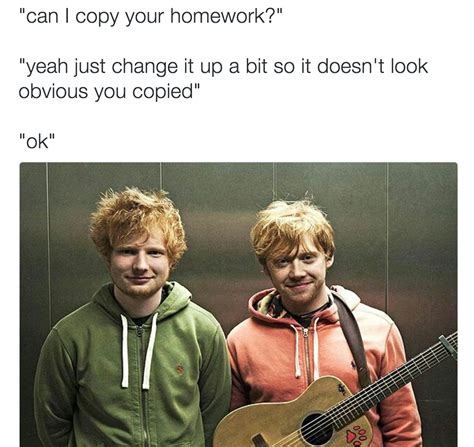 Rupert Grint And Ed Sheeran Can I Copy Your Homework Know Your Meme