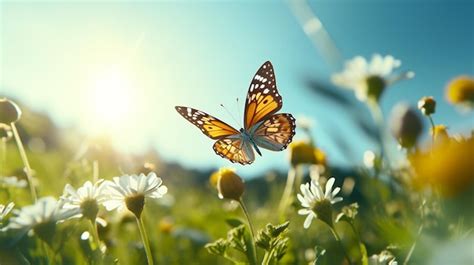 Una Mariposa En Un Campo De Flores Foto Premium