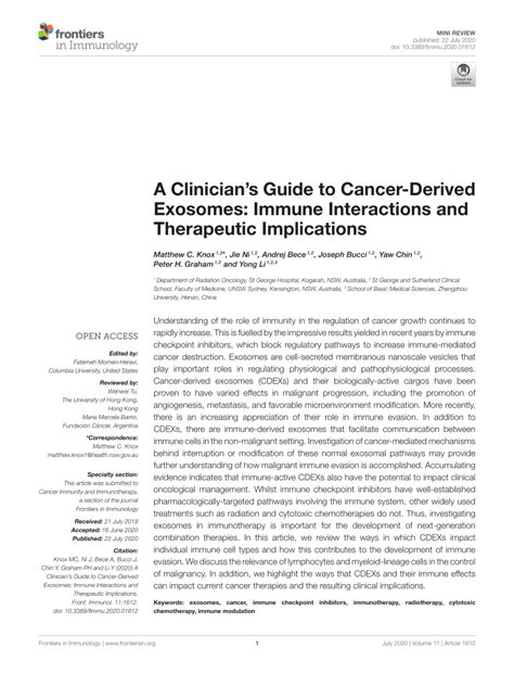 Pdf A Clinicians Guide To Cancer Derived Exosomes Immune