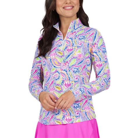 Ibkul Womens Massie Print Long Sleeve Mock Neck Golf Top On Sale