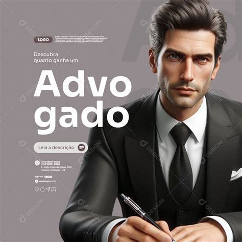 Advocacia Descubra quanto Ganha um Advogado Social Media PSD Editável ...