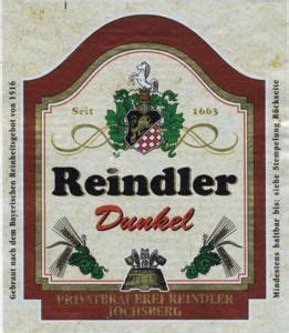 Štítok z nápoja Reindler Dunkel Privatbrauerei Reindler NemeckoCol