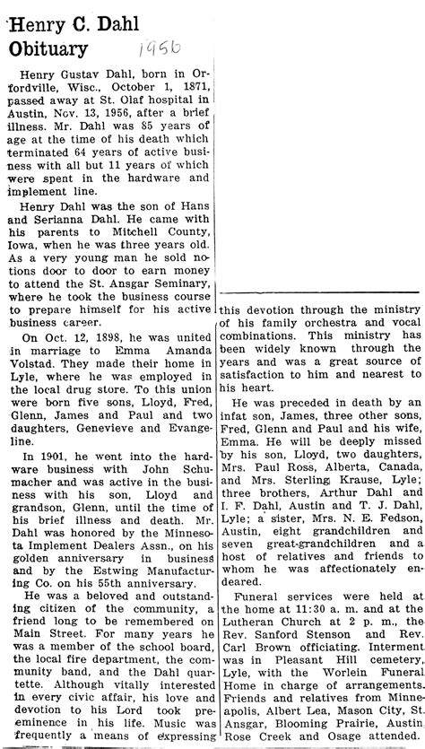 Hanson and Dahl funeral home Dawson MN news impacts the town 30