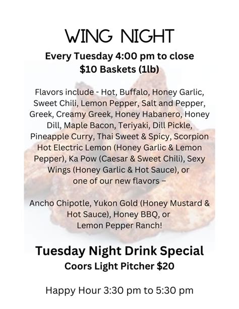 Regina Beach Golf Club Specials Menu