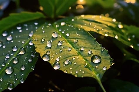 Premium Ai Image Macro Shot Of Beautiful Raindrops On Green Leaf