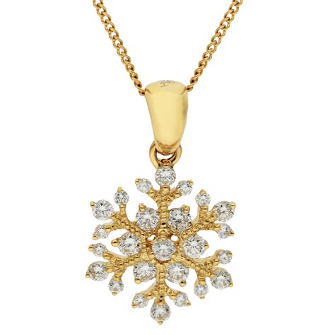 18ct Yellow Gold Diamond Snowflake Pendant | Buy Online | Free Insured