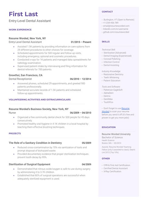 Dental Assistant Cv Examples At Eugene Riley Blog