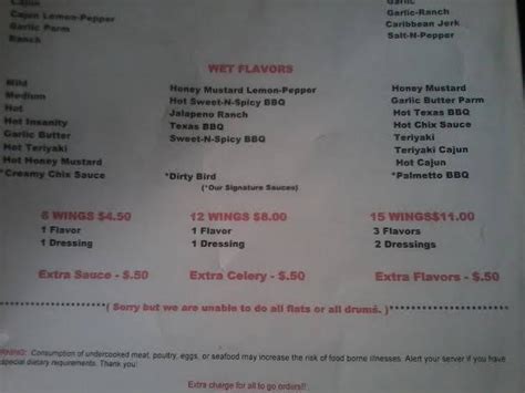 Menu At Palmetto Wing Company Pub And Bar Goose Creek