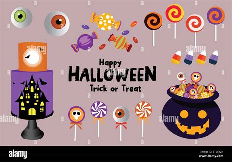 Halloween Trick Or Treat Elements Vector Set Design Happy Halloween