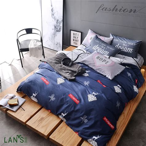 2017 Luxury Royal Blue 100 Cotton 4pcs Bedding Sets Reactive Printed