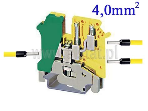 Złączka Zerująca Na Szynę Din 4mm2 Zacisk śrubowy Piętrowa żółto