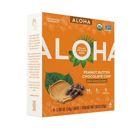 Aloha Organic Peanut Butter Chocolate Chip Protein Bars 4 Pack