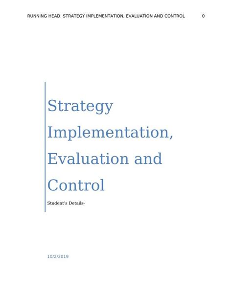 Strategy Implementation Evaluation And Control