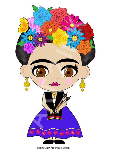 Artist Impression Of Frieda Kahlo In Cartoon Form Etsy Canada Girly