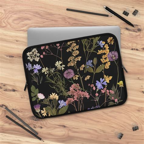 Dark Cottagecore Pressed Flowers Laptop Sleeve, Dark Academia Laptop ...