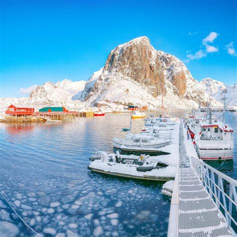 Premium Photo Amazing Winter View On Hamnoy Village With Port And