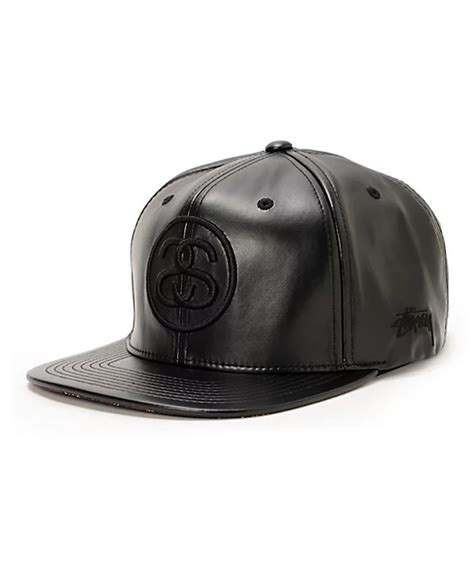 Stussy Ss Link Black Leather Strapback Hat At Zumiez Pdp