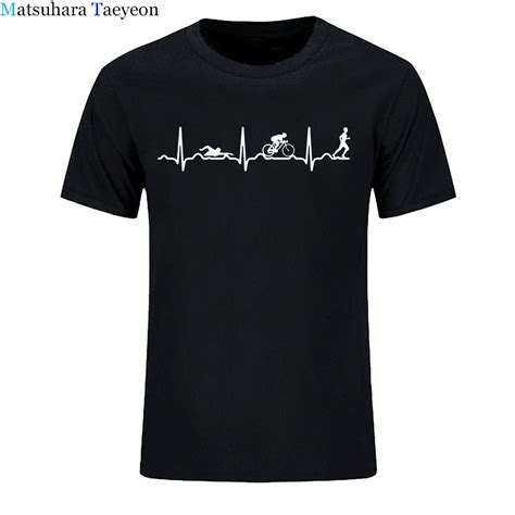 Summer Fashion Men Shirt Triathlon Heartbeat Love T Shirt Short Sleeve Cotton T Shirt Tops Tee