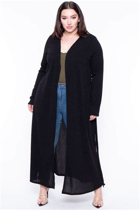 Plus Size Ribbed Longline Cardigan Black Trendy Plus Size Clothing Black Cardigan Plus