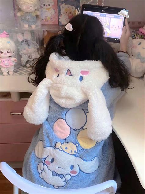 Cinnamoroll Inspired Embroidered On The Back Button Front Hooded Plush