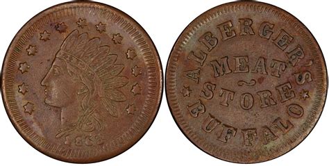 1863 Token F 105B 1a1 Copper PE Alberger S NY BN Regular Strike