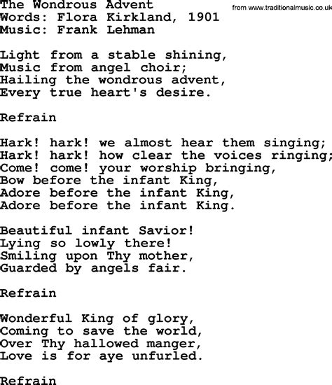 Hymns about Angels, Song: The Wondrous Advent - complete lyrics, and PDF