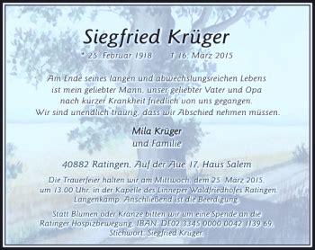 Alle Traueranzeigen F R Kr Ger Siegfried Trauer Rp Online De