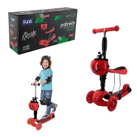 Patinete Joaninha Scooter Em Carrinho Assento E Luz Altura