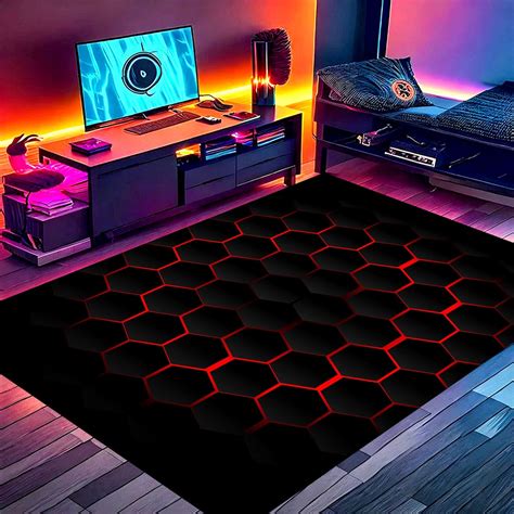 Hexagons Pattern Rug Game Room Rug E Sport Rug Gamer Gifts