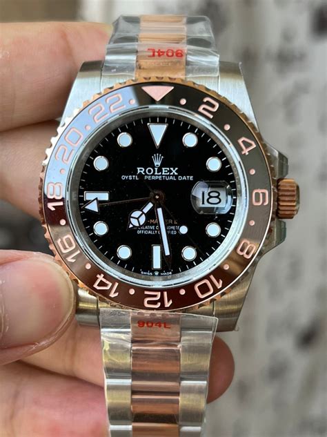 Rolex Gmt Master Ii Chnr Rose Gold Ss L Black Dial Clone Vr