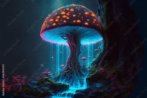 magic mushroom shaped waterfall with glowing fantasy. Generative AI ...