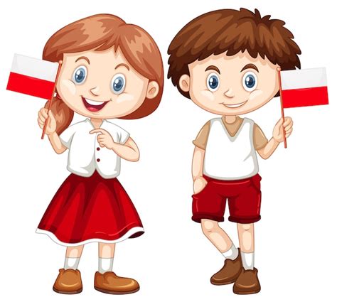 Free Vector Happy Boy And Girl Holding Flag Of Poland