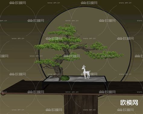 新中式迎客松盆栽 盆景su模型下载id12205626sketchup模型下载 欧模网