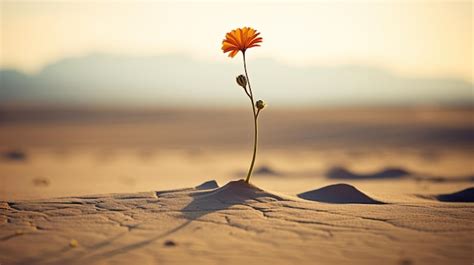 Premium AI Image A Photo Of A Single Flower In A Vast Desert Endless