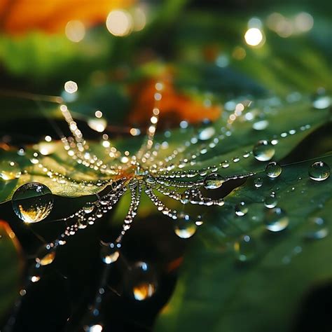 Premium Photo Water Droplets On A Spiderweb In The Morning Mist