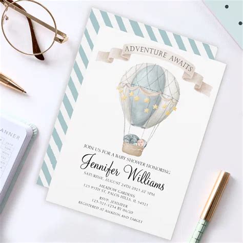 Blue Hot Air Balloon Baby Boy Shower Invitation Zazzle