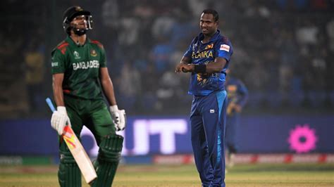 BAN Vs SL CWC 2023 Angelo Mathews Points At His Wrist After