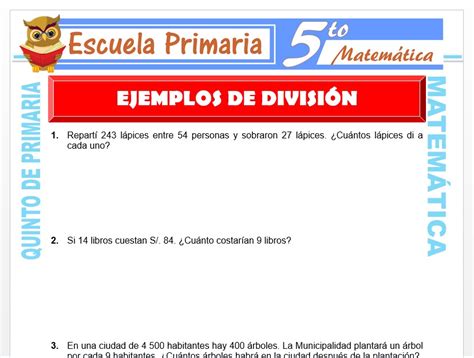 Ejemplos De Divisi N Para Quinto De Primaria Escuela Primaria