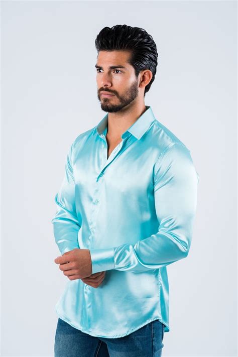 Men S Satin Aqua Dress Shirt Platini Jeans