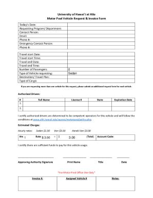 Fillable Online Hilo Hawaii Uh Hilo Motor Pool Vehicle Request