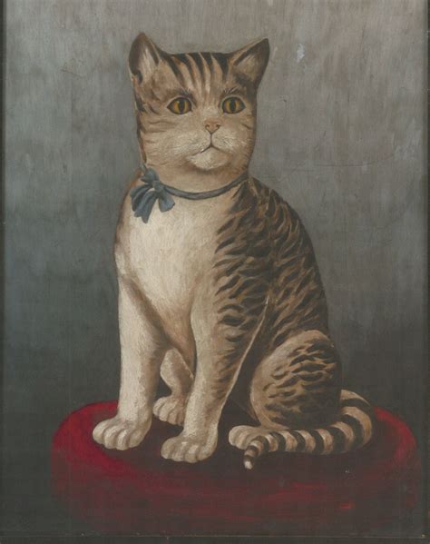 Grey Cat Folk Art Feline Portrait Giclee Fine Art Print Several Sizes