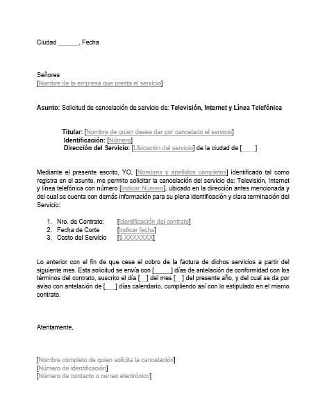 Carta De Cancelación De Servicio Formato Descargable